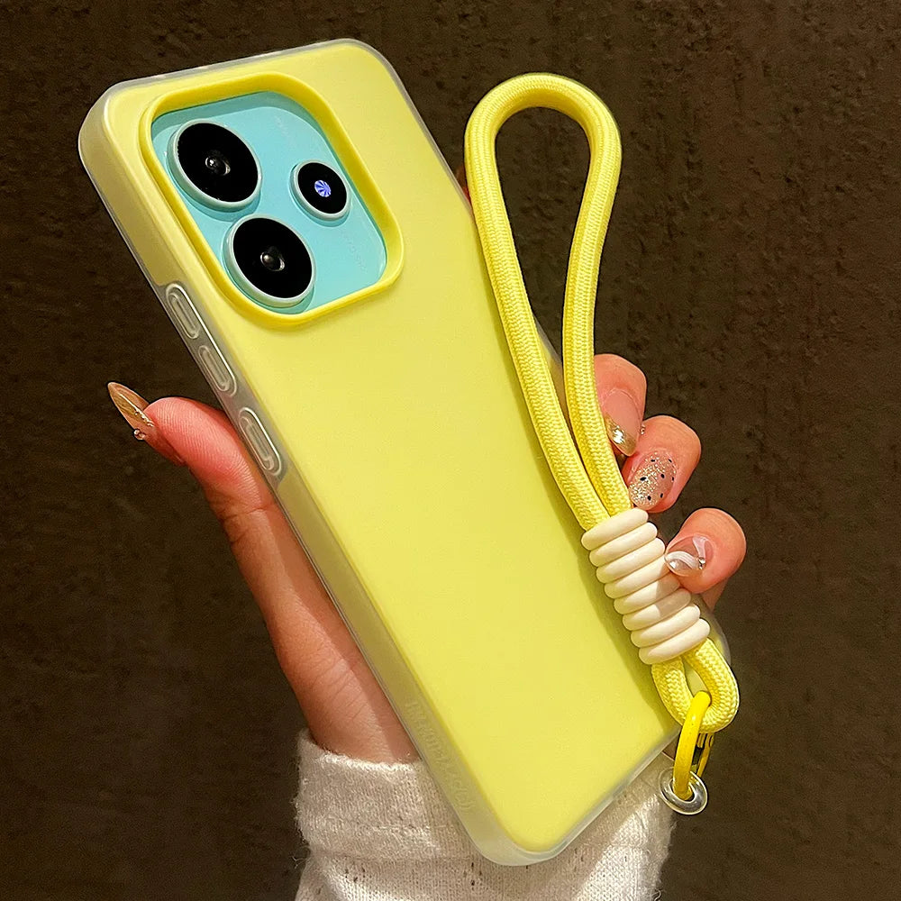 Luxury With Lanyard Matte Candy Phone Case For Xiaomi Redmi Note 15 14 Pro Plus 5G 13 12 12S 11 14C 13C Shockproof Bumper Cover