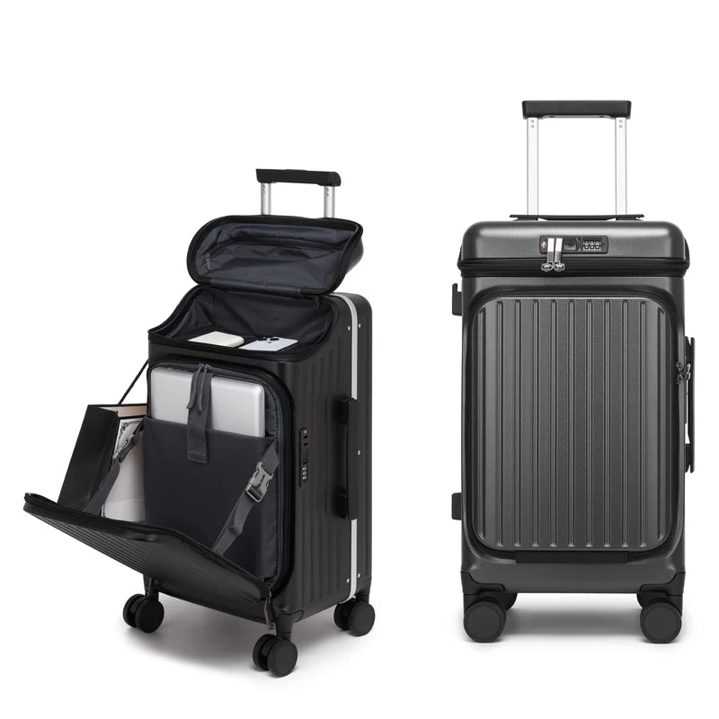 100% PC Hard Shell Luggage Front & Top Opening Suitcase with Spinner Wheels TSA Lock Laptop Compartment, Carry-On Travel Trolley