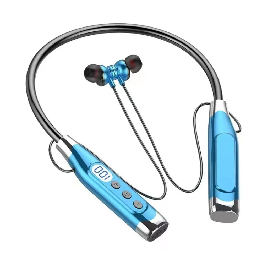 LED Digital Display Neckband Headphones Neck-mounted 3D Stereo Wireless Bluetooth Earphones Mega Bass Waterptoof Sports Headsets