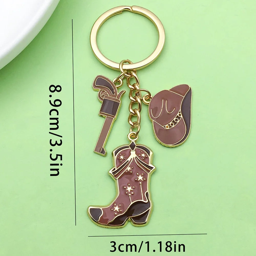 5pcs Boots Cowboy Hat Horseshoe Western Cowboy Alloy Pendant Keychain, Best Gift Choice