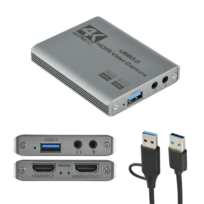 USB 3.0 4K HDTV Video Capture Card with Loop-Out 1080P 60FPS Audio Video Capture for PS5, Switch, Xbox ,Camera, PC, OBS