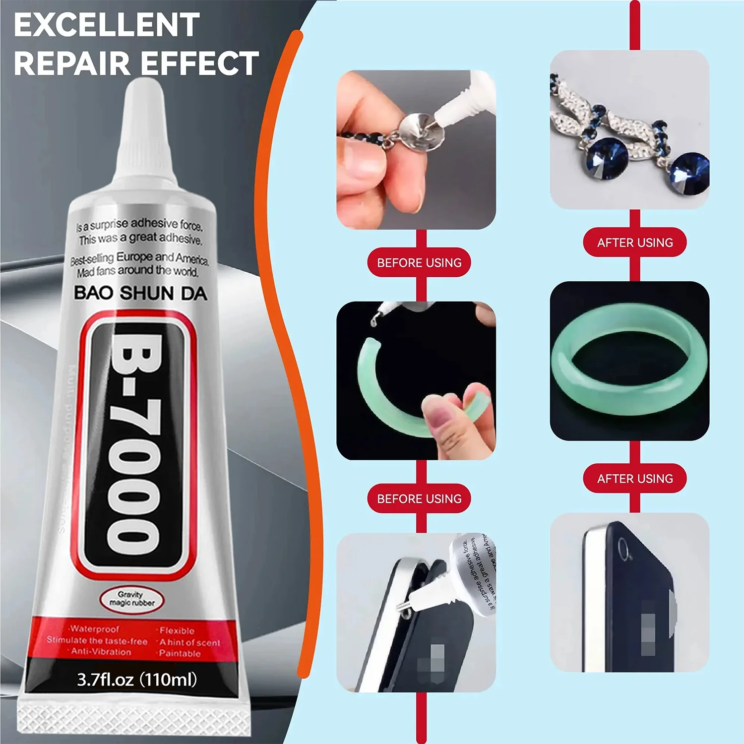 T7000 Black Soft Adhesive B-7000 Computer Cell Phone Touch Screen Repair Frame Anti-vibration Universal Glue 15/50/110ML