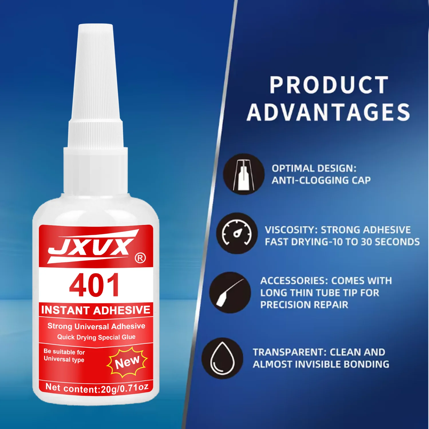 JXVX 401 Instant Strength Adhesive 20g Precision Universal Needle Force Tape for Repair of Various Materials 1-10pcs