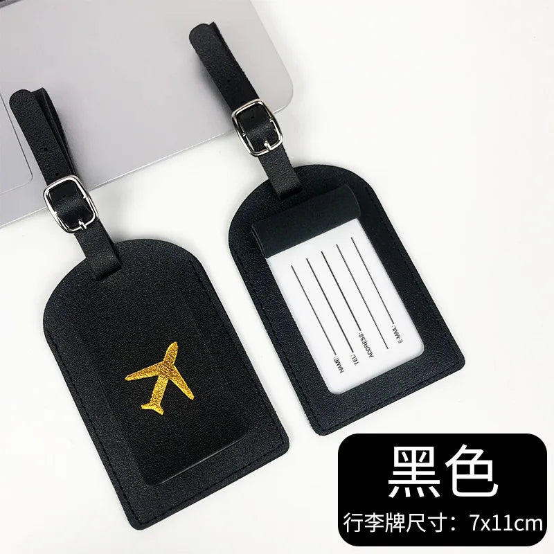 PU Leather Business Luggage Tag Suitcase Address Label Luggage Boarding Case Label Name ID Address Clip Travel Accessories