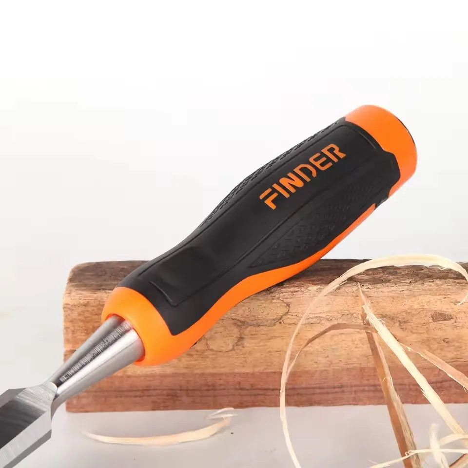 FINDER Wood Chisel with Comfort TPR Handle, Flat Carpentry Tools for Woodworking DIY, Fiberglass Reinforced Handle