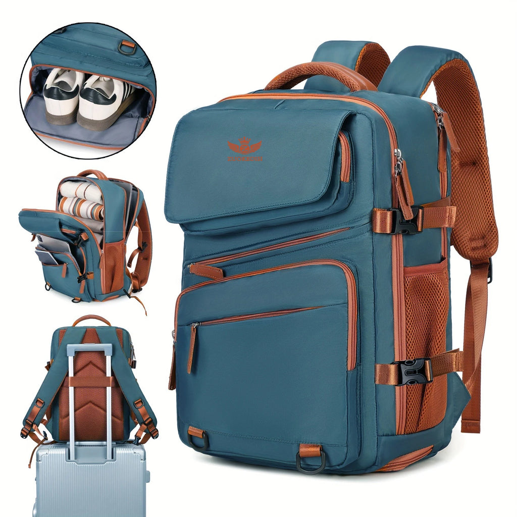 ZUOKEDISI Airlines Approved 15.6-inch Laptop Travel Backpack with Shoe Box and Luggage Strap, Hiking Backpack