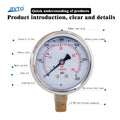 JIVTO 2.5 Inch Glycerin Filled Pressure Gauge - 1/4" NPT Lower Mount, 30-10000 PSI/Bar, Hydraulic Oil Air Water