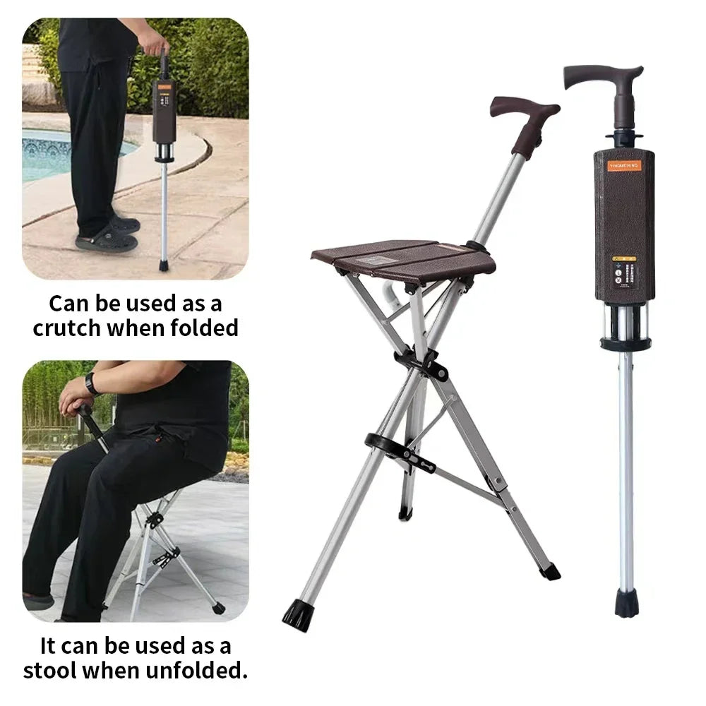 Folding Cane Seat Portable Walking Stick With Seat 120kg Load Bearing One Key Operation Easy To Use For The Elderly And Traveler