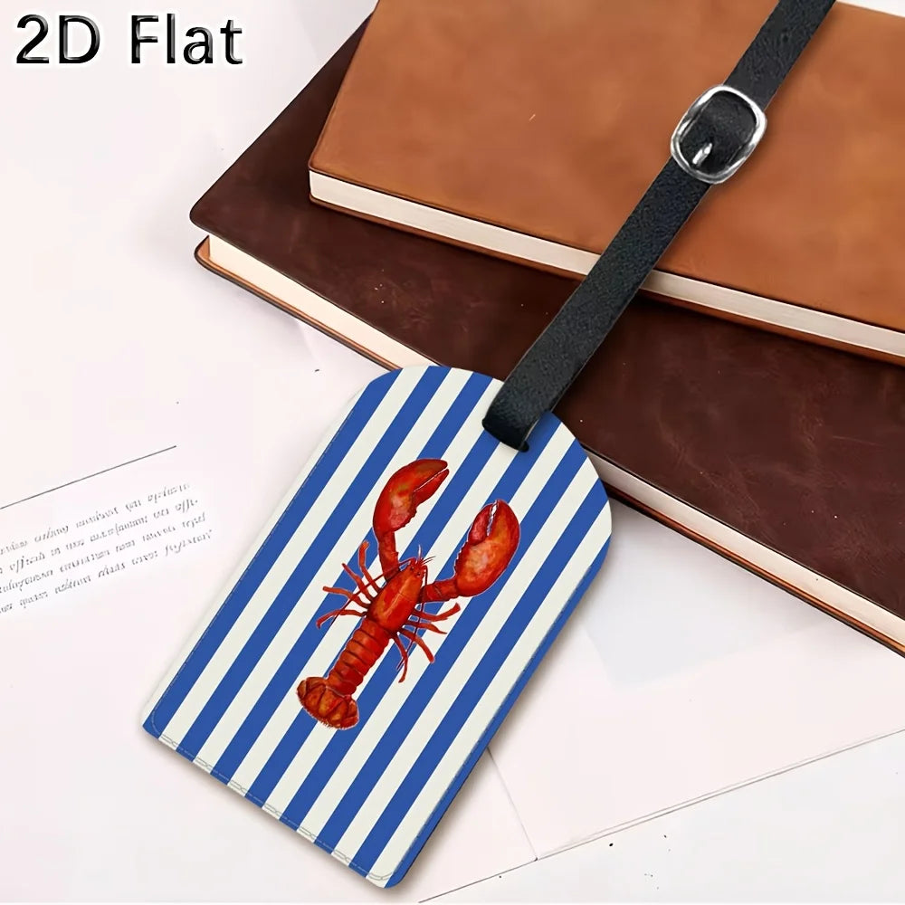 Lobster Pattern Luggage Tag with Blue and White Stripes Travel Suitcase Baggage Identifier Tag for Luggage Bag Additions