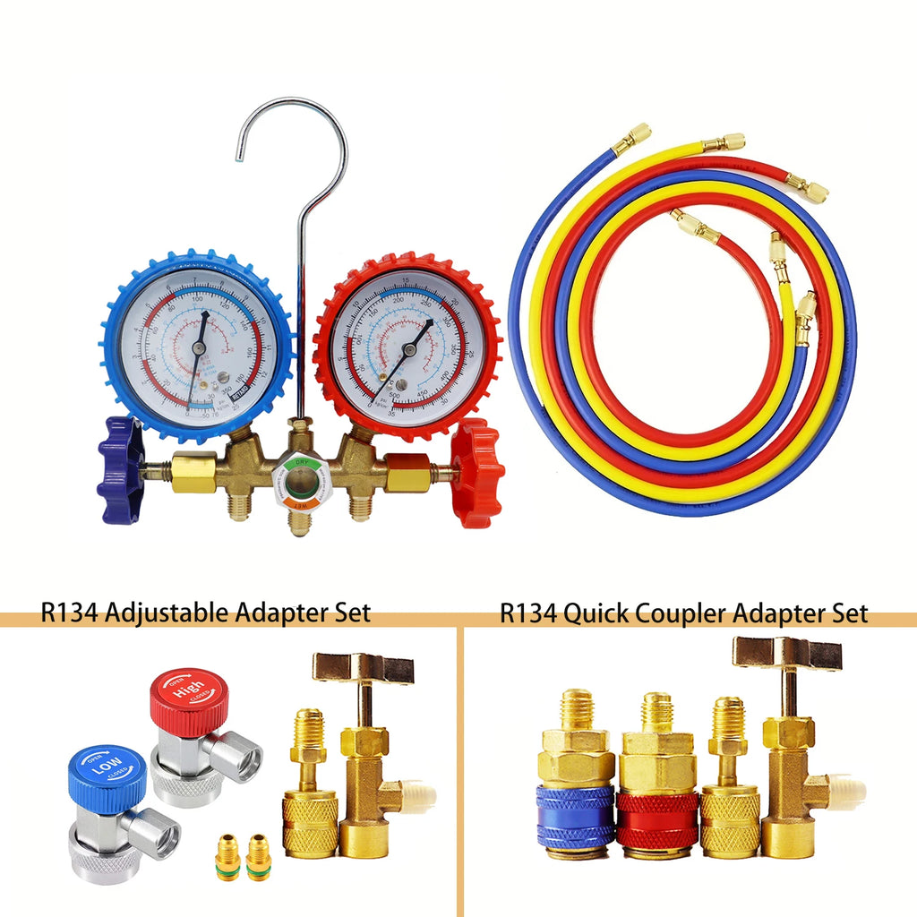 R410a 3 Way AC Diagnostic Manifold Gauge Set for Freon Charging Fits R32 R410a R-404A R-134a Refrigeration Manifold Gauge Air