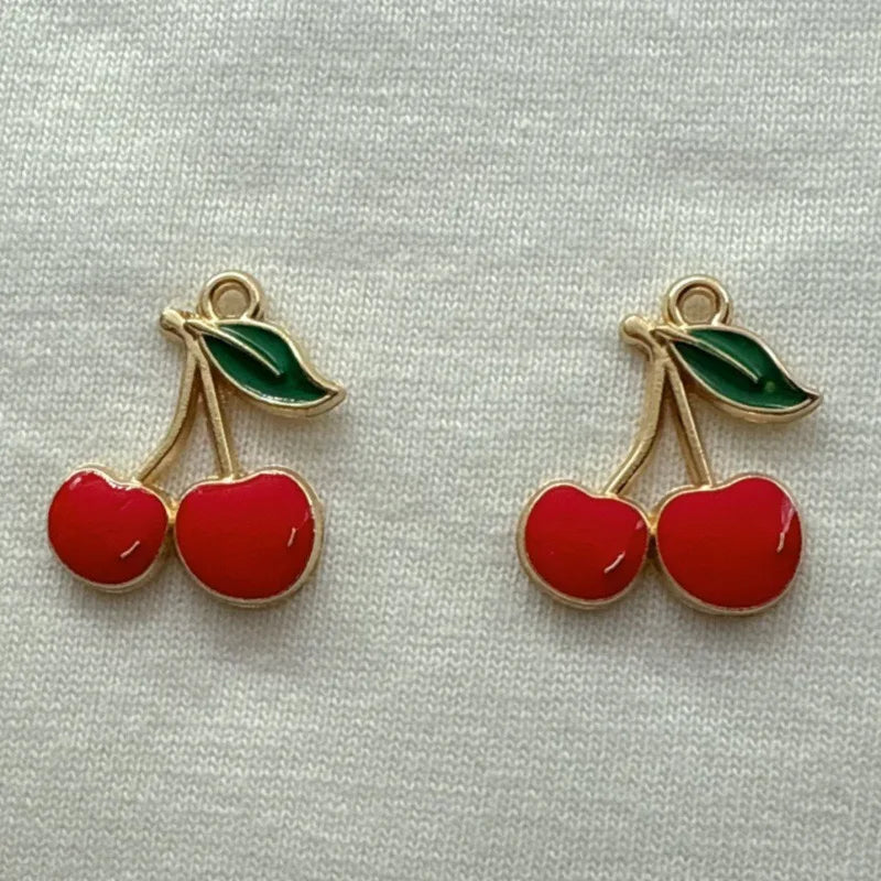 12pcs Amazon Red Cherry Keychain DIY Accessories Water Diamond Resin Fruit Pendant Car Women's Bag Pendant