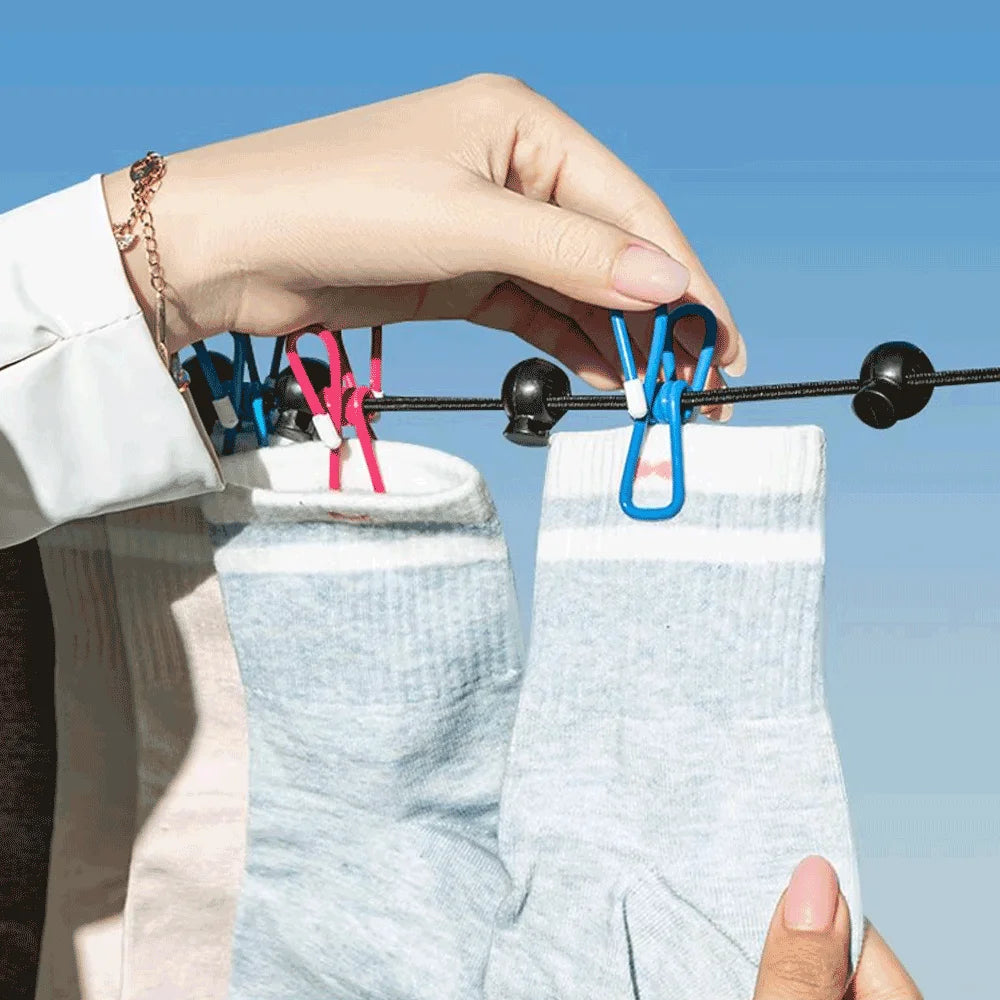 1.8M Outdoor Camping Non-slip Stretch Clothesline with 12Clips Travel Stretchy Clothesline Sock Line Hanging Laundry Drying Rope