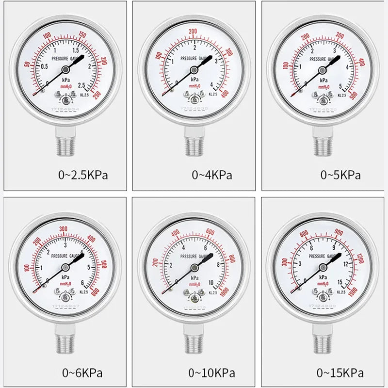Adjustable mmH2O Kpa pressure gauge -40~0kpa 0-2.5kpa ... 0-10kpa 0-15kpa 0-20kpa 0-60kpa Calibratable micro pressure meter