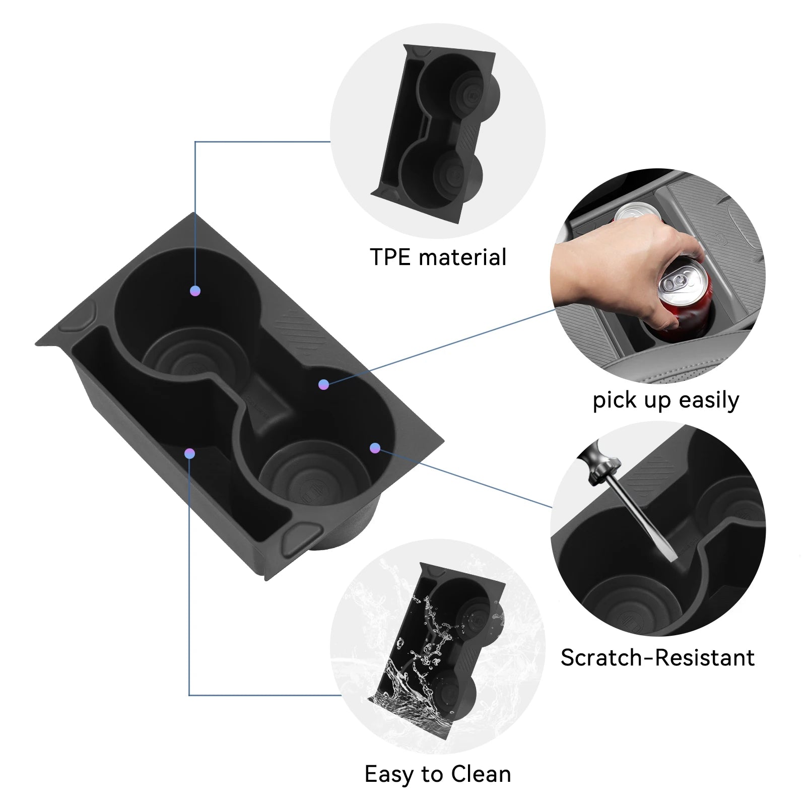 for Kia EV3 EV4 2024-2026 Center Console Water Cup Holder Shock-Absorbing Storage Tray TPE Car Interior Accessories Black