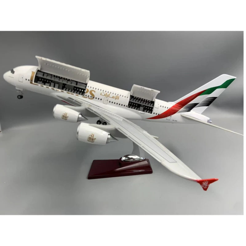 2025 New Type Diecast Model A380 Emirates Airways Resin Openable Cabin Door Airplane With Light Airline Collection Display Gifts