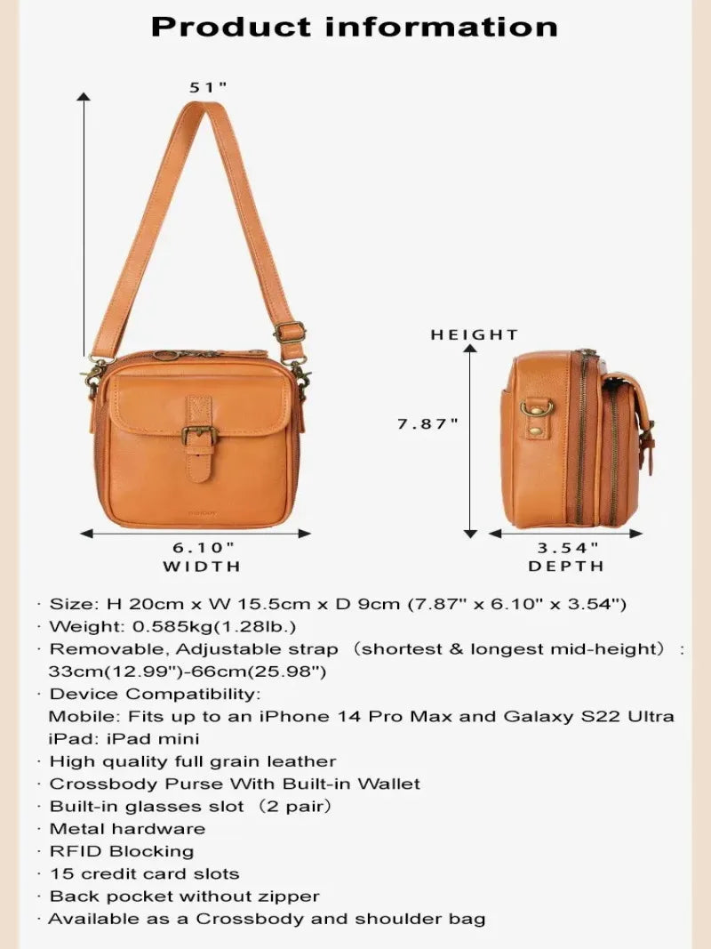 Women's Fashionable Retro Crossbody Bag Large Capacity Shoulder Bag Multi Functional Mobile Zero Wallet