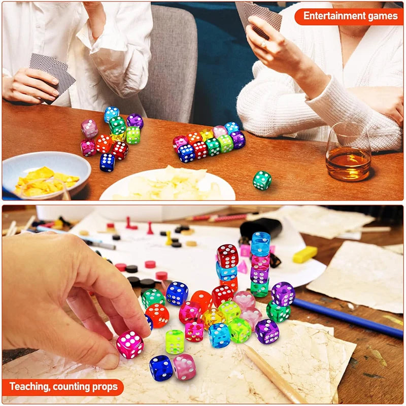 5pcs Six Sided Dice 14mm with Storage Box Transparent Color Acrylic Entertainment Board Game Accessories Gambling Props TMZ