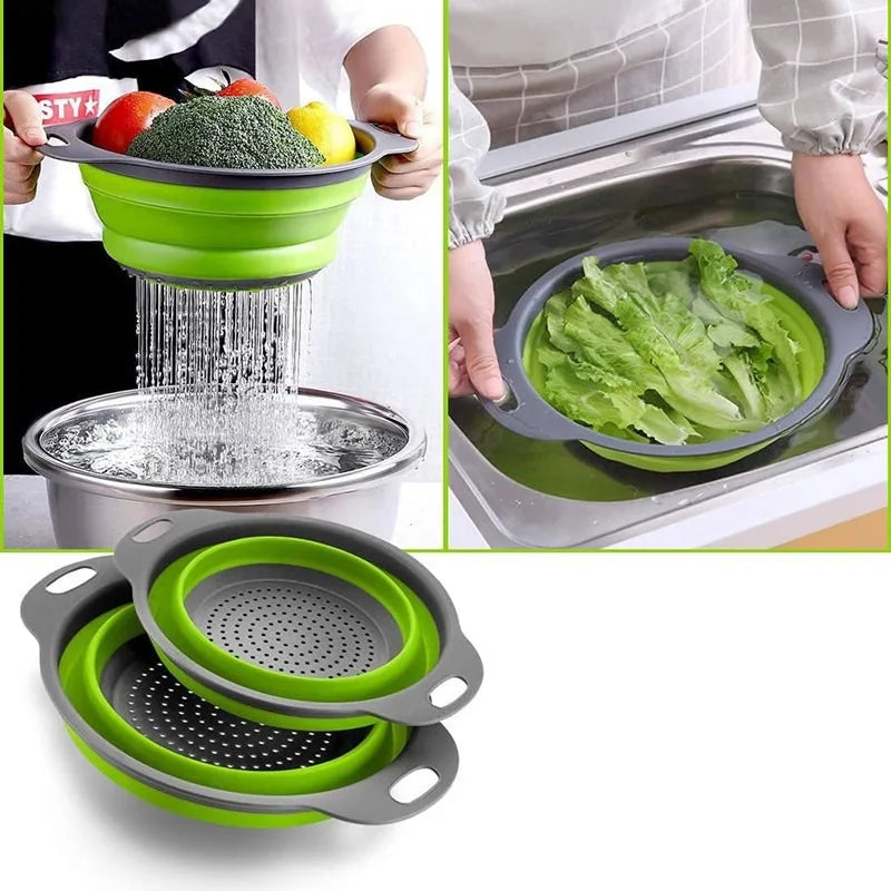 Silicone Folding Drainer Basket Portable Kitchen Strainer Fruit Vegetable Washing Folding Drainer Kitchenware Drain Device