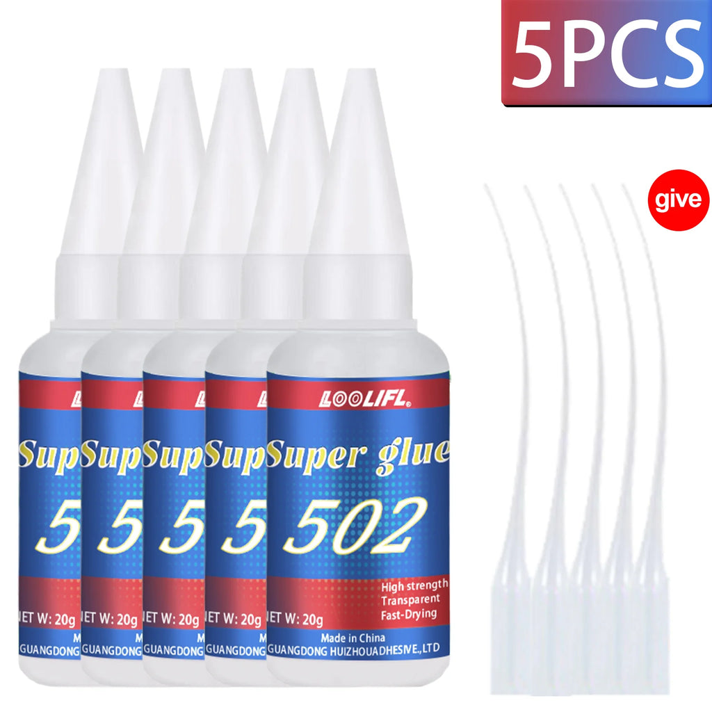 LOOLIFL 1-7pcs 502 Super Glue Instant Quick-drying Cyanoacrylate Adhesive Leather Rubber Wood Metal Strong Bond Liquid Glue Tool