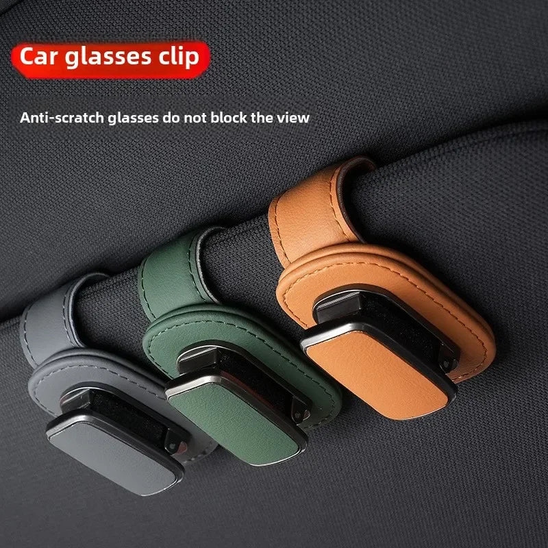 Universal Car Sunglasses Holder Car Metal Leather Clip Card Ticket Holder Auto Sun Visor Glasses Box Decoration Accessories