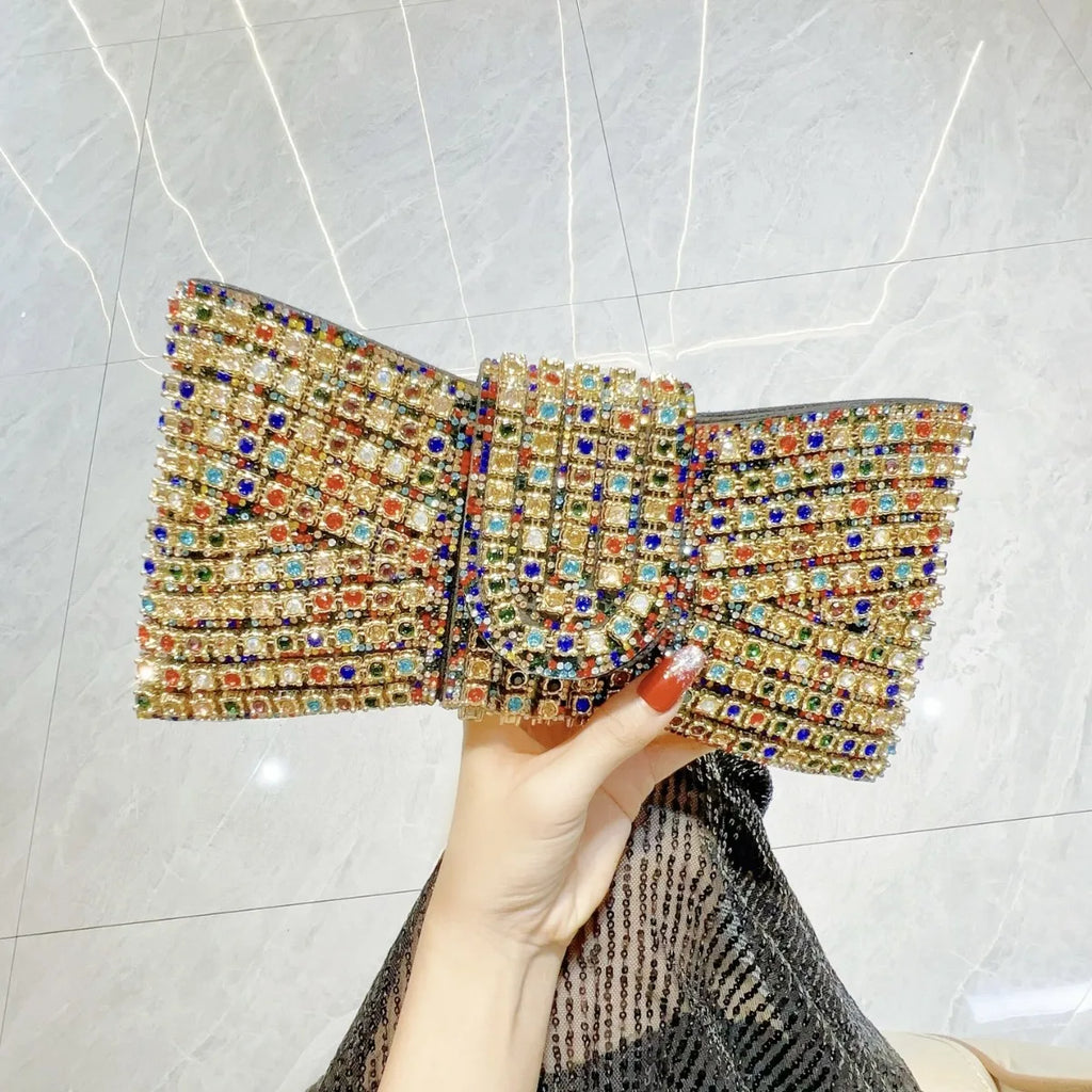 2025 Luxury Bow Design Sequin Dinner Clutches Metal Chain Shoulder Bag Wedding Reception Storage Bag Haute Banquets Evening Bags