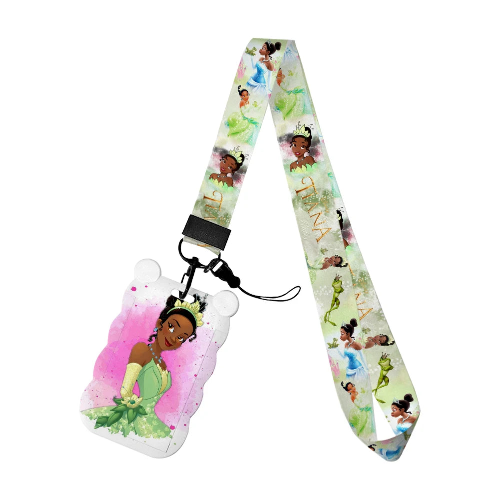 Disney The Frog and Princess Tiana Card Holders Lanyards Girls Door Card Case Hanging Rope Badge Holder Neck Strap Card Holder