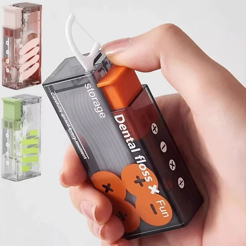 Portable Floss Dispenser Includes 10Pcs Floss Automatic Ejectable Floss Organiser Oral Care Press-on Disposable Flossing Sticks
