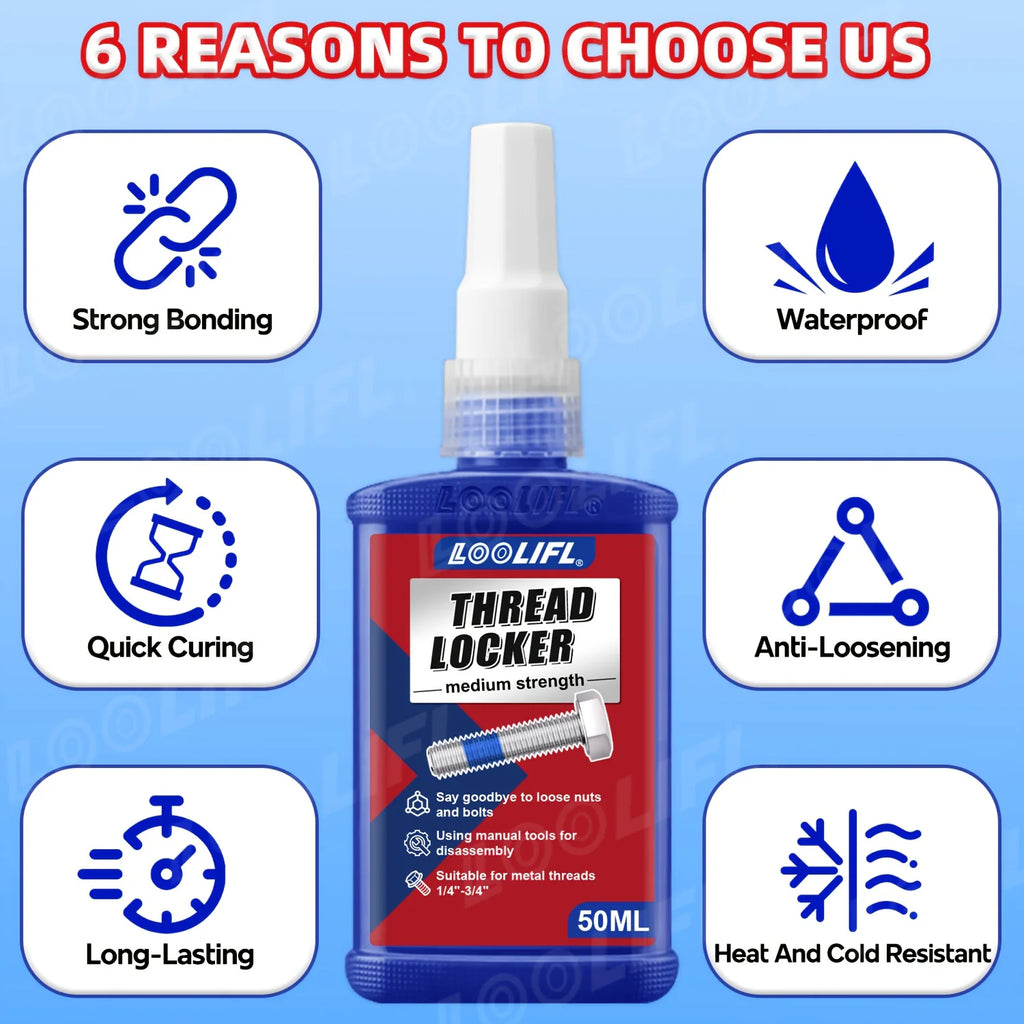 50ML 5PCS Threadlocker Screw Glue Quickly Cured Thread Locking Agent Anaerobic Adhesive Corrosion-Resistant Anti-Loosening Glue