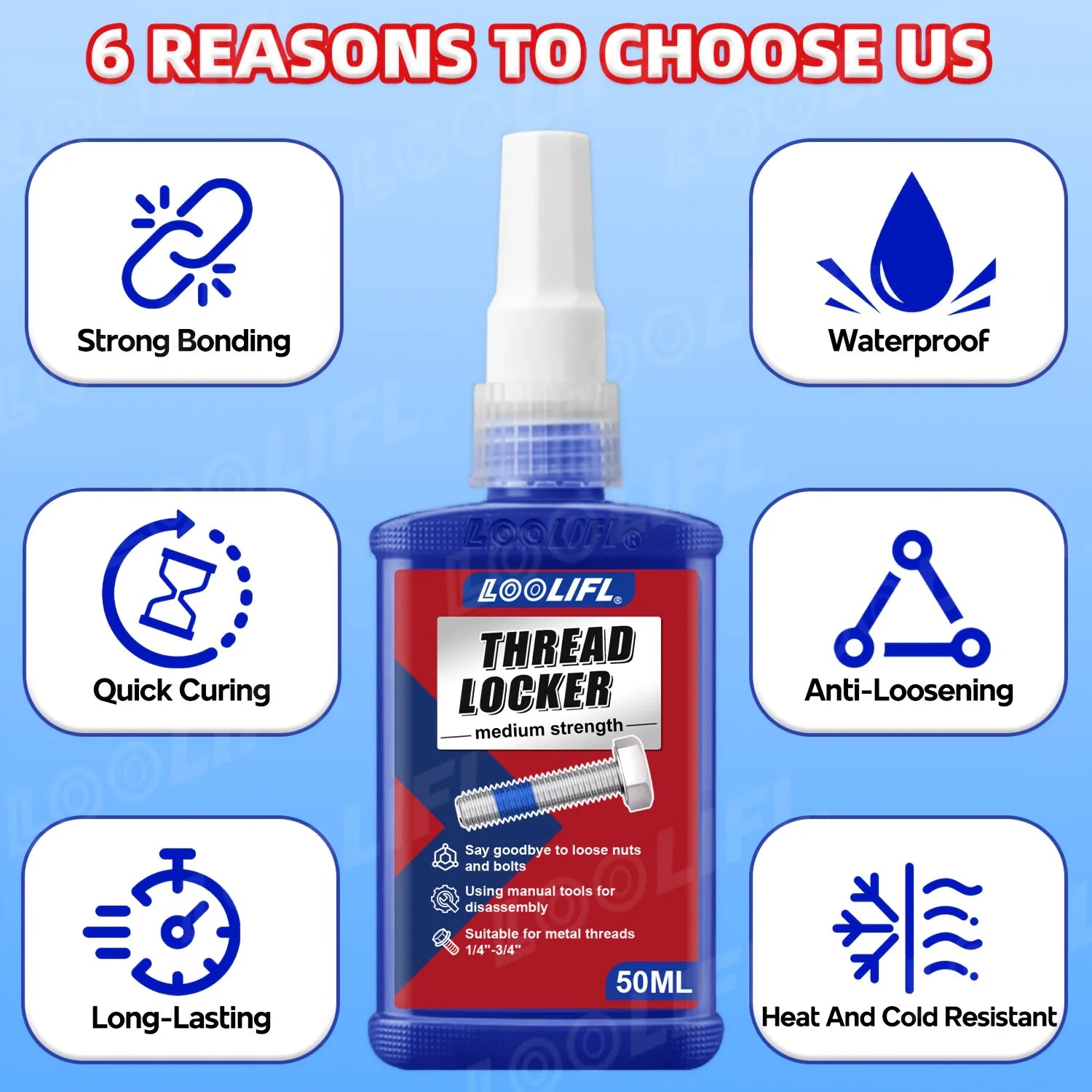 50ML 5PCS Threadlocker Screw Glue Quickly Cured Thread Locking Agent Anaerobic Adhesive Corrosion-Resistant Anti-Loosening Glue