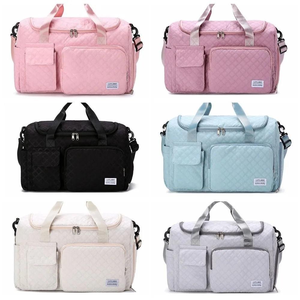 Simple Quilted Travel Duffle Bag Solid Color Oxford Sports Tote Bag Single Shoulder Foldable Travel Handbag Girl