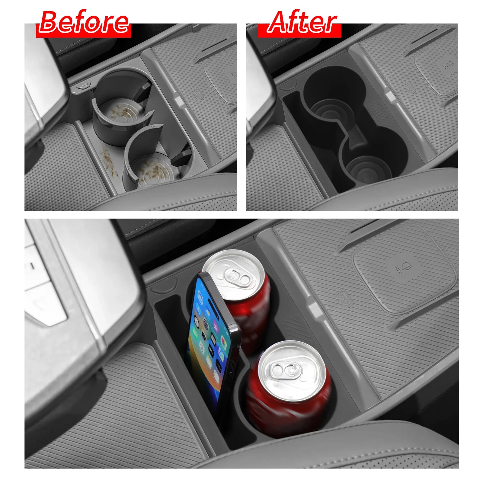 LUCKEASY for Kia EV3 EV4 2024-2026 Center Console Water Cup Holder Shock-Absorbing Storage Box TPE Car Interior Accessories