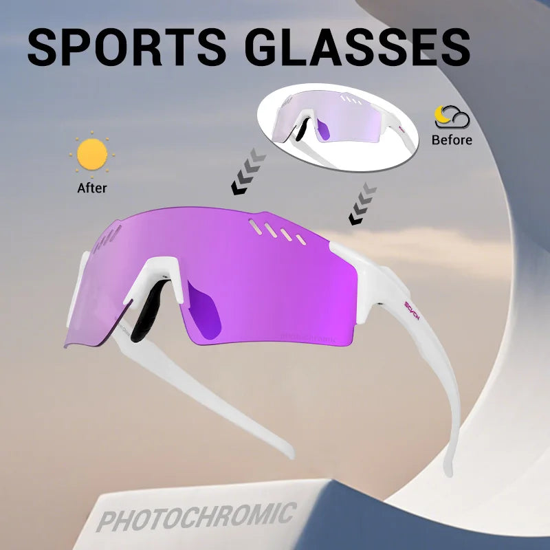 SCVCN Frameless Cycling Glasses UV400 Photochromic Bicycle Riding Eyewear Bike Running Equipment Sports MTB Outdoor Sport Hiking