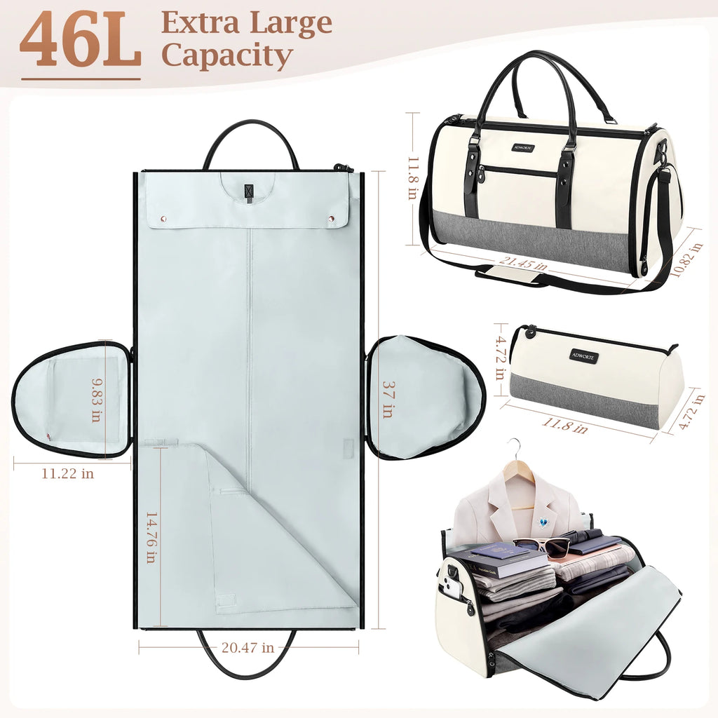 Travel Garment Bag, Convertible Garment Duffel Bags Combo with Shoe Compartment Toiletry Bag, Carry-On Weekend Overnight Bag for