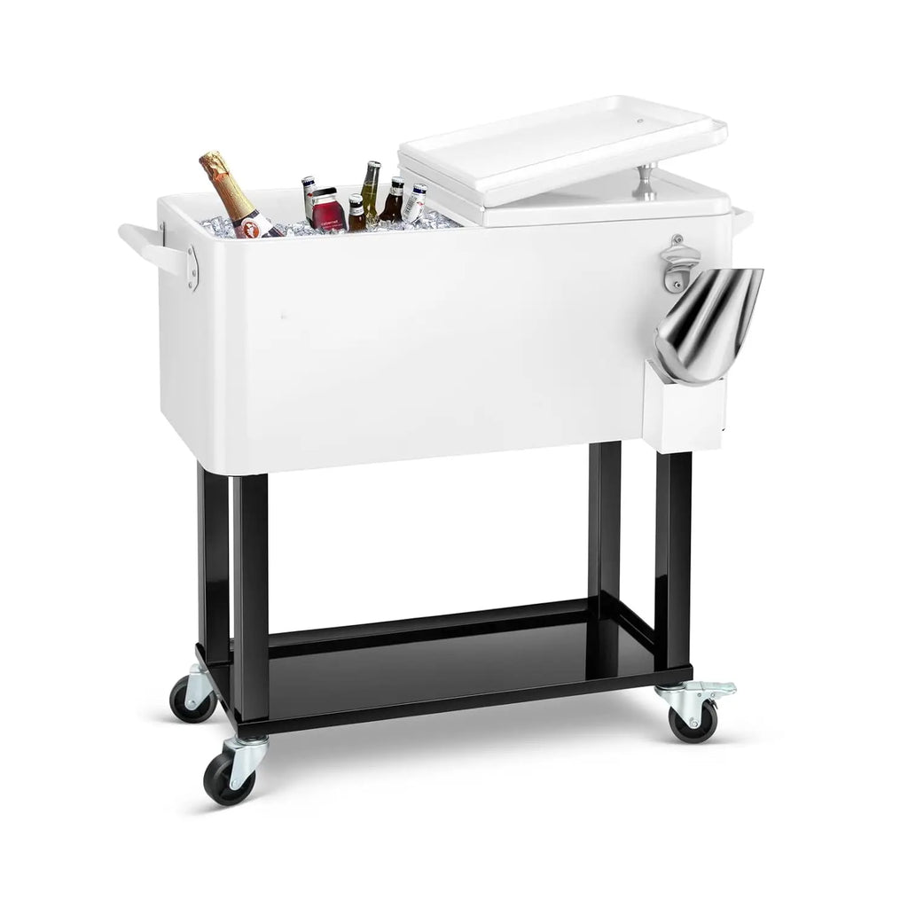80 Quart Rolling Ice Chest Cooler Cart,Stand Up Beverage Bar Trolley For Patio Backyard Party, Custom