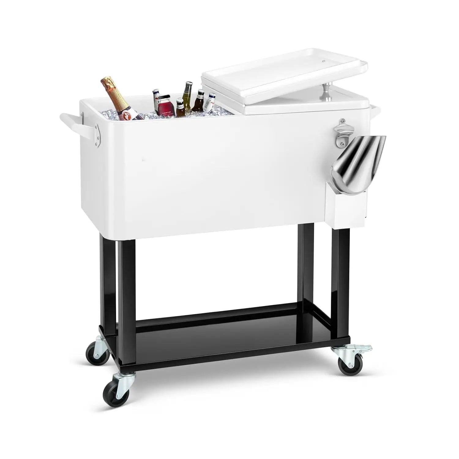 80 Quart Rolling Ice Chest Cooler Cart,Stand Up Beverage Bar Trolley For Patio Backyard Party, Custom