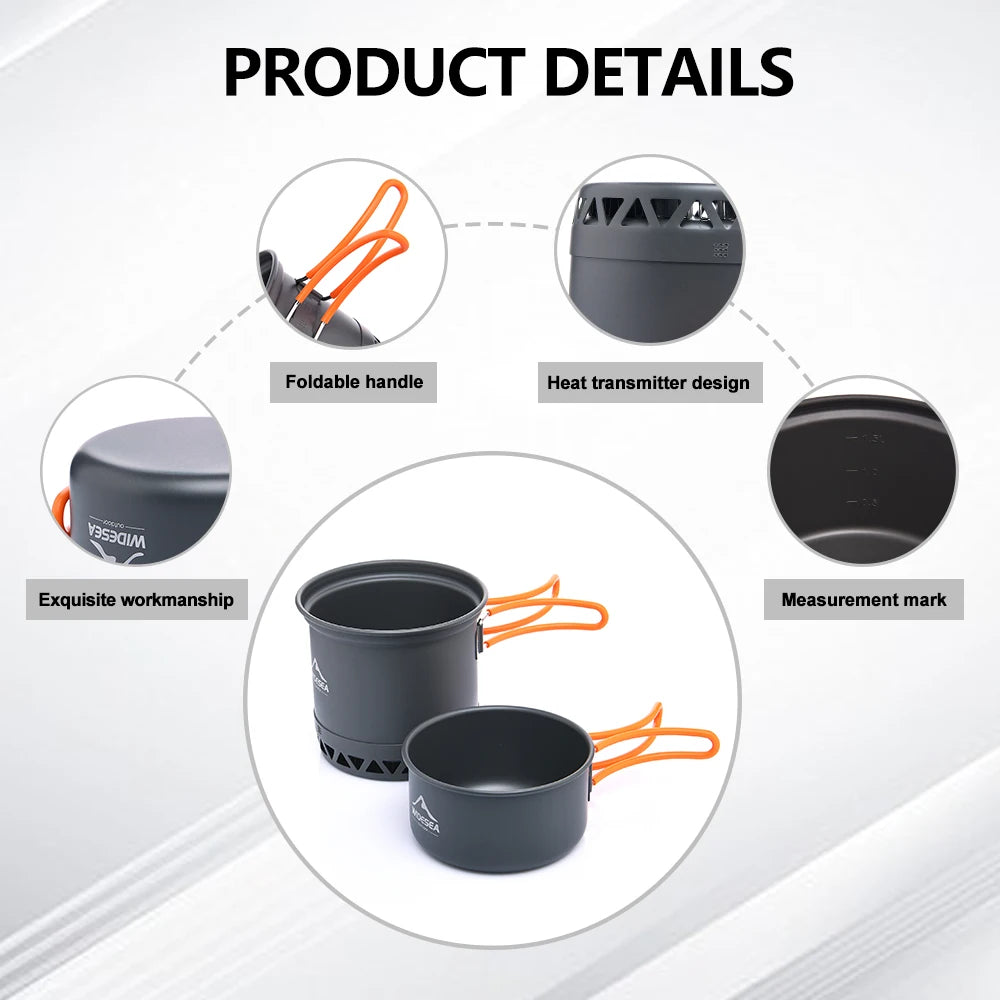 Outdoor Camping Pot 1.3L 2.3L Cookware Outdoor Cooking Kettle Set Heat Cooker Travel Tableware Tourist Kitchen Utensil Equipment
