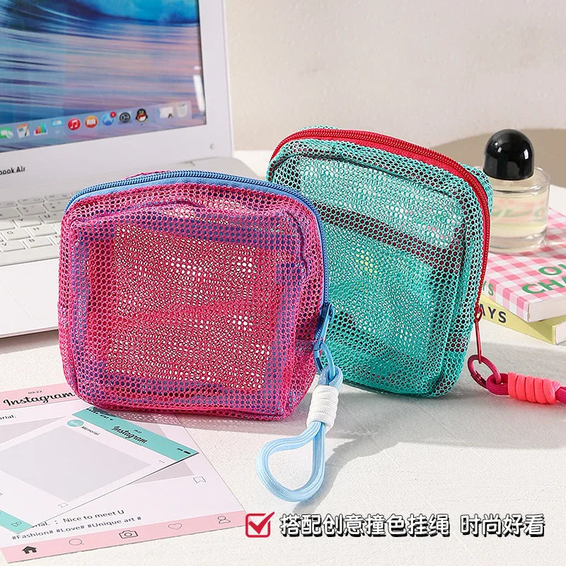 Dopamine Handheld Tofu Bag Mesh Mesh Portable Outdoor Travel Storage Bag Multi functional Makeup Bag