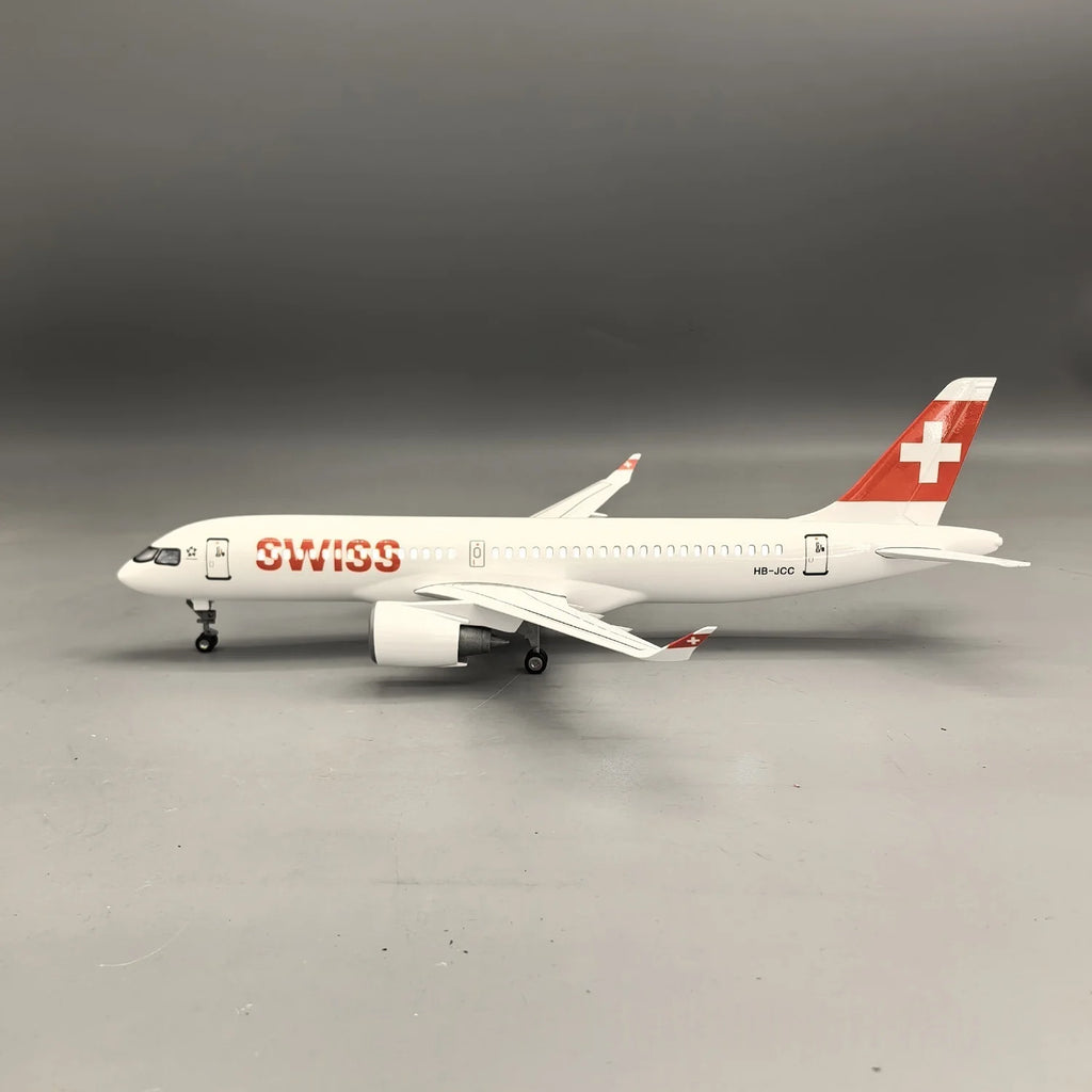 A220-300 Swiss Airways 38cm Resin Aircraft Model With Lights And Wheel Scale Airplane Diecast Aviation Enthusiast Assemble Gift