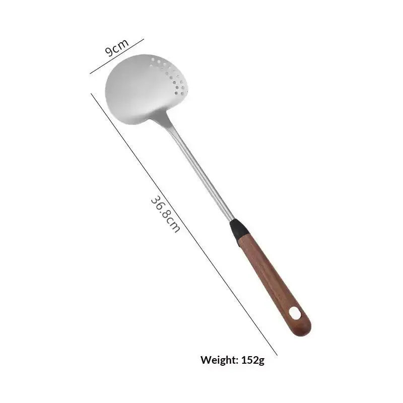 1Pcs Stainless Steel Turner With Wooden Handle Heat-Resistant Long Handle Soup Ladle Spatula Kitchen Cooking Utensils