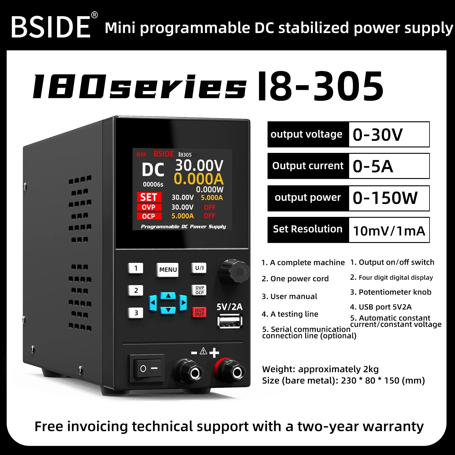 BSIDE I8 40V 20A DC Power Supply Variable, Programmable with Encoder Knob, Adjustable Switching Regulated Bench Power Supply