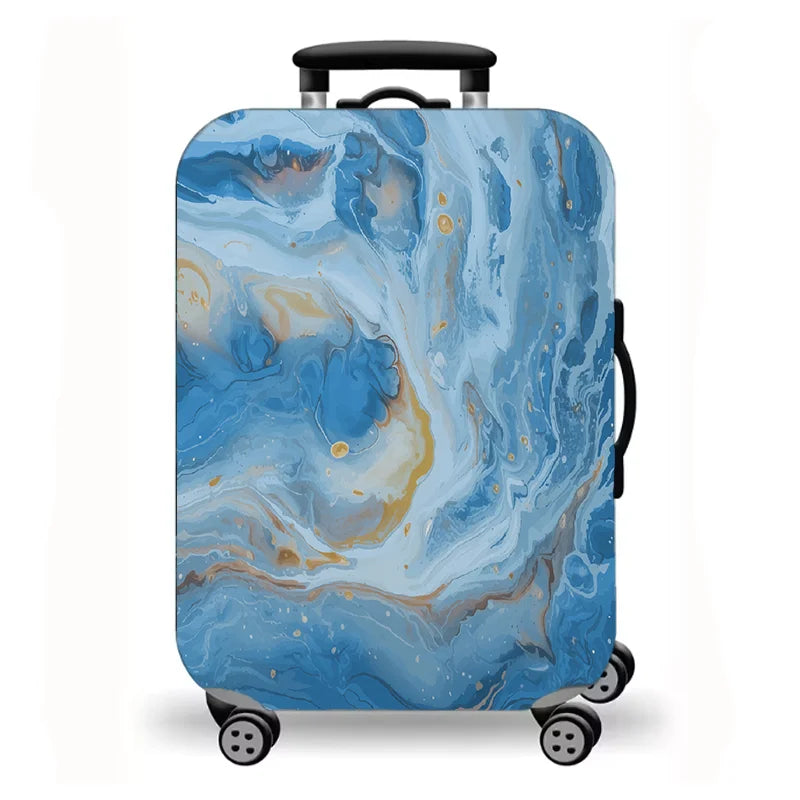 Luggage Cover, Gold Foil Fluid Marble Agate Print Stretch Suitcase Protector, Luxury Neutral Abstract Travel Design