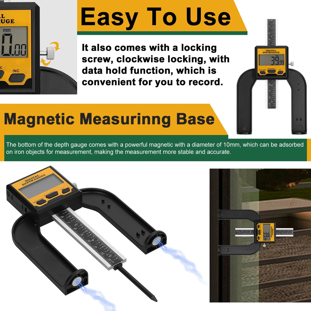 0-80mm Digital Depth Ruler Tablesaw Height Ruler with Magnetic Bottom 3 Units Vernier Caliper Woodworking Height Depth Gauge