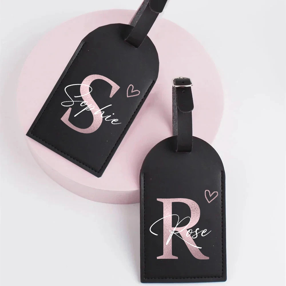 Personalized Letter with Name Monogram Luggage Tags Leather for Suitcase Baggage Handbag Tag Custom Travel Bag Label Best Gift