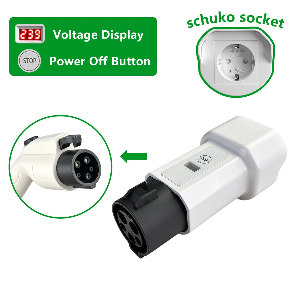 EVqiaoyi Type1 to Schuko Socket EV Adapter J1772 Male Discharging Plug Charging Station Accessories Powering Household Devices