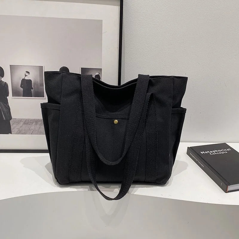 New Large Capacity Canvas Tote with Multiple Pockets-Perfect for School/work Commute/travel and Shopping Bags on One Shoulder