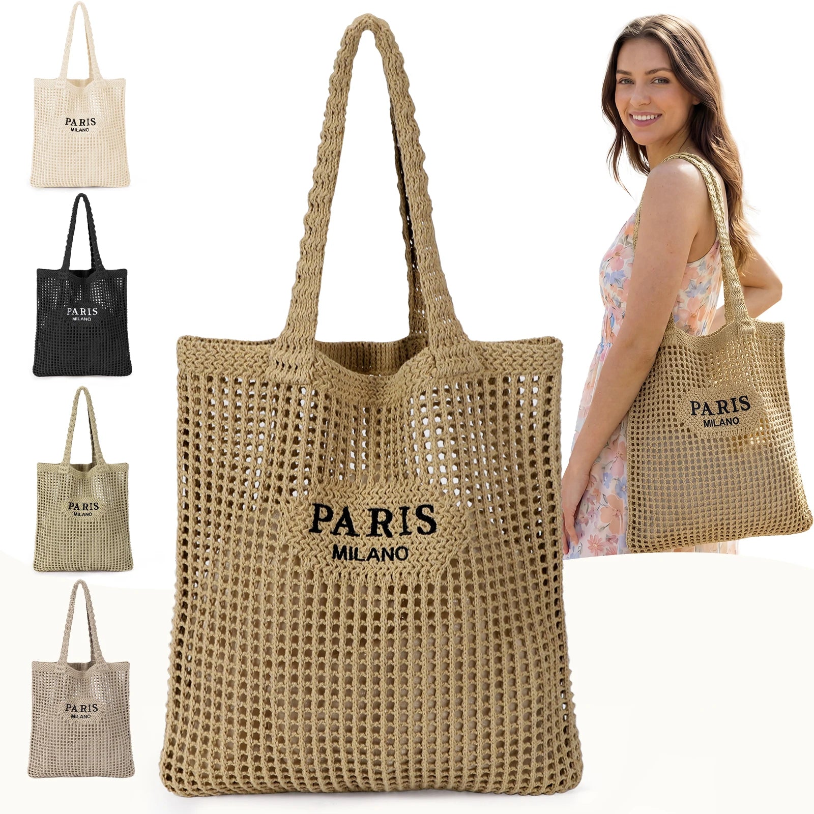 Crochet Tote Bag for Women, Crochet Mesh Beach Tote Bag Summer Vacation Aesthetic Boho Knit Bag for Women