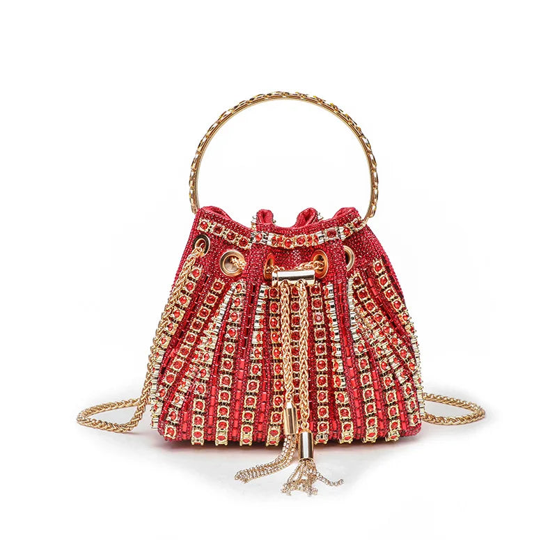 Evening Banquet Bag Luxury Designer Purses and Handbags Bag for Women Bucket Clutch Purse Tassel Crystal Rhinestone Shoulder Bag