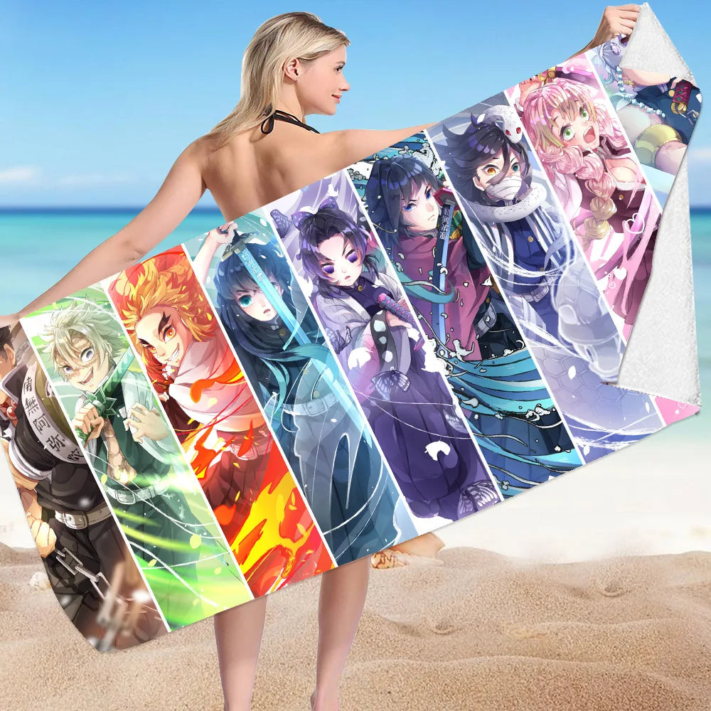 Creative Demon Slayers Cute Beach Ultra-fine Fiber Double-sided Velvet Beach Towels Versatile Bath Square Towel Beach Towel Gif