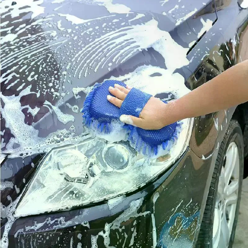 1/2Pcs Blue Microfiber Chenille Car Wash Kit, Auto Cleaning Sponge Pad Washing Glove Towel, Essential Auto Detailing Accessories