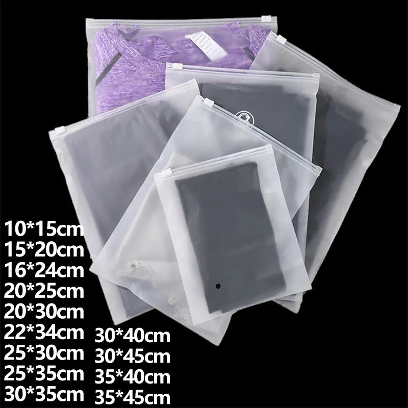 50pcs Frosted Zipper Bags Dustproof Waterproof Resealable CPE Pouch For Clothing Underwear Travel Essentials Cosmetic Storage